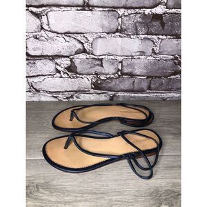 Laurent Effel Blue Leather Thong Back Strap Flats Sandals Women Sz 38EU/7.5M US